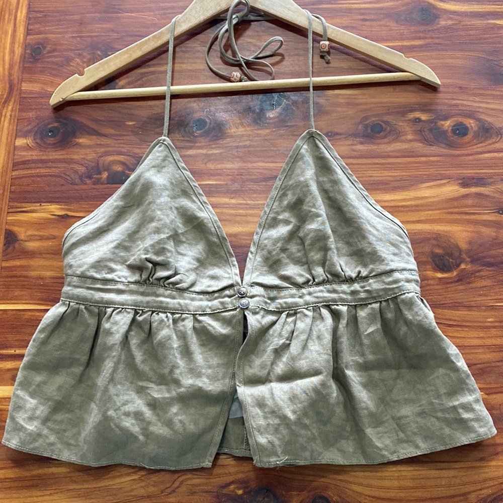 Princess Polly 100% Linen Low Back Tie Tank Size M